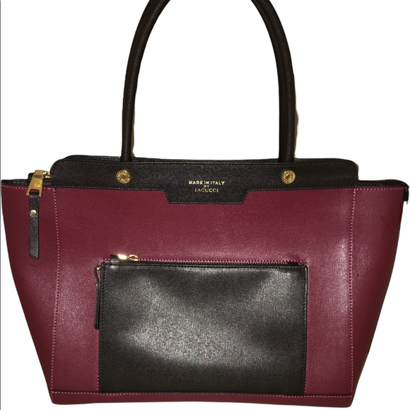 VINTAGE IACUCCI Burgundy and Black Leather Handbag - Picture 4 of 5